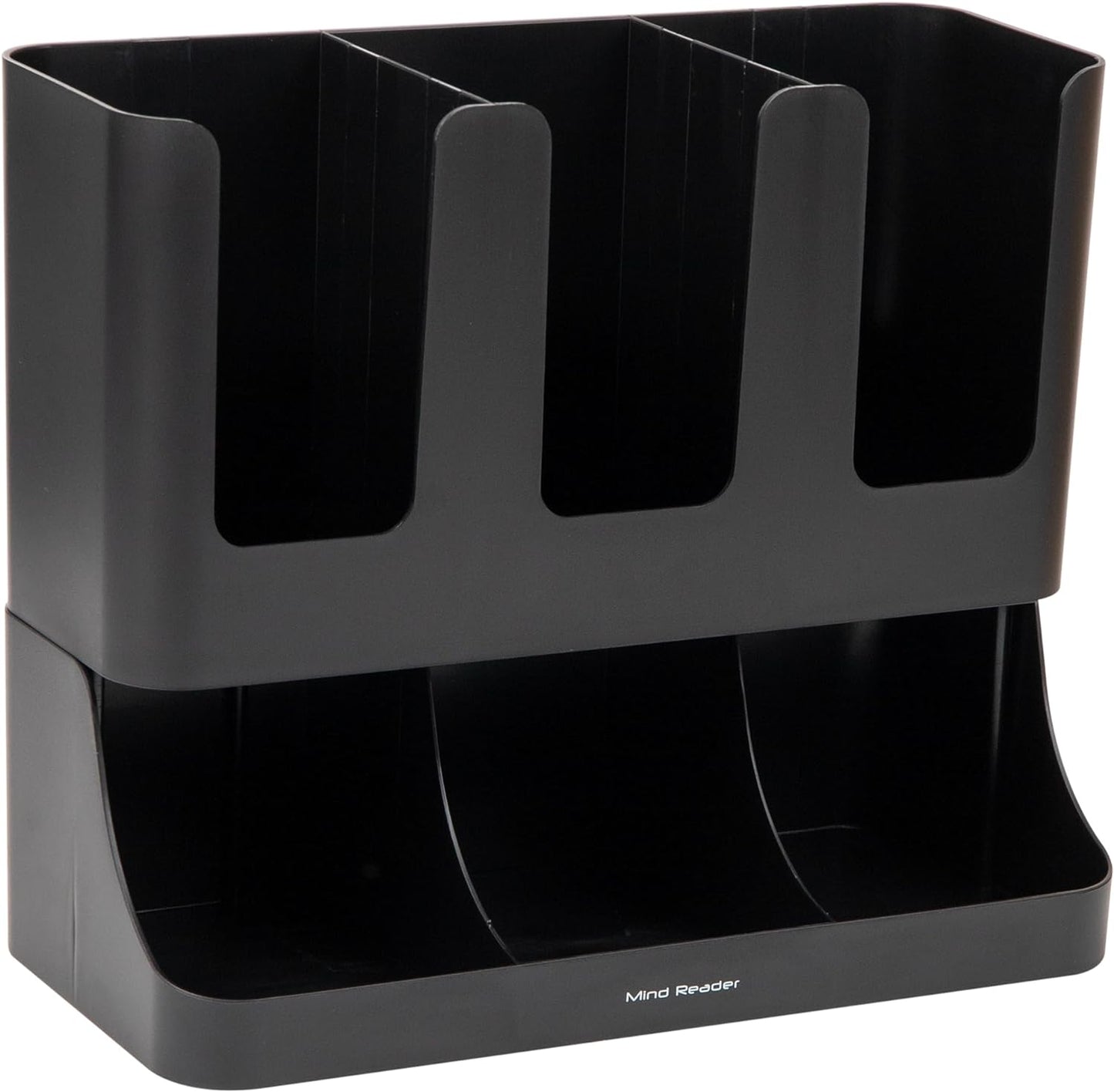 6 Compartment Upright Breakroom Coffee Condiment and Cup Storage Organizer, Black