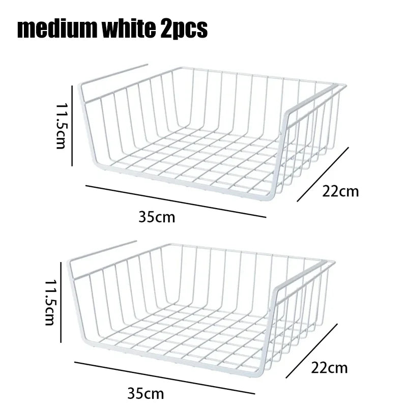 1-2Pcs Multipurpose Hanging Basket Organizer Metal Hanging Basket Bedside Wardrobe Storage Basket for Kitchen Cabinets and Desks