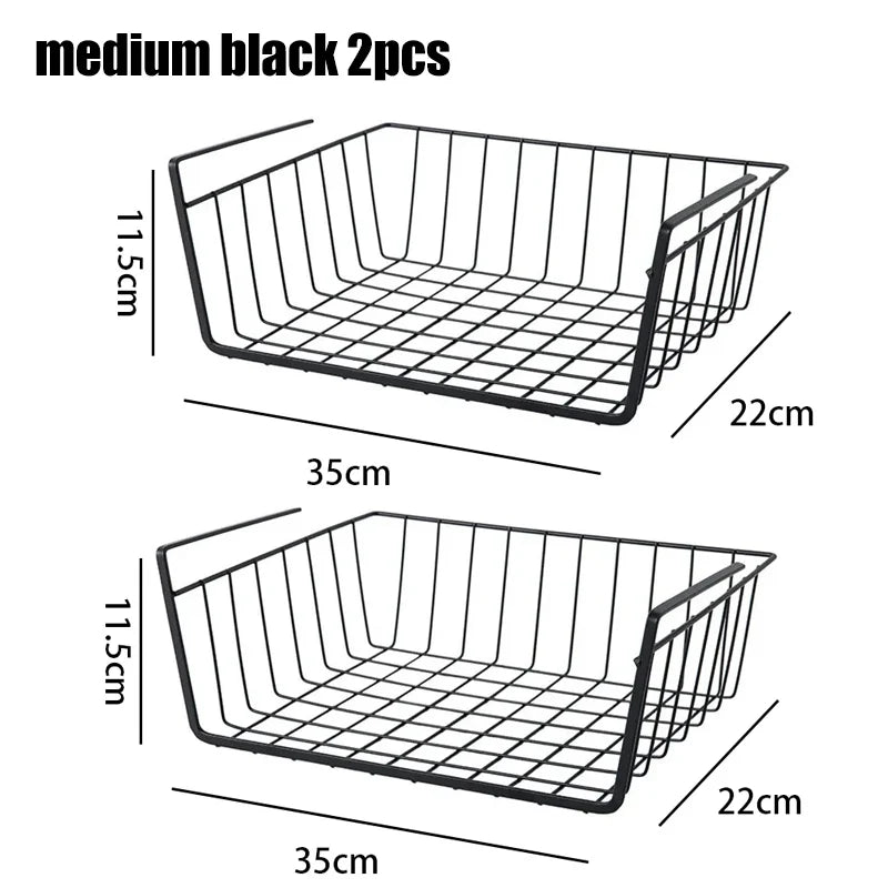 1-2Pcs Multipurpose Hanging Basket Organizer Metal Hanging Basket Bedside Wardrobe Storage Basket for Kitchen Cabinets and Desks