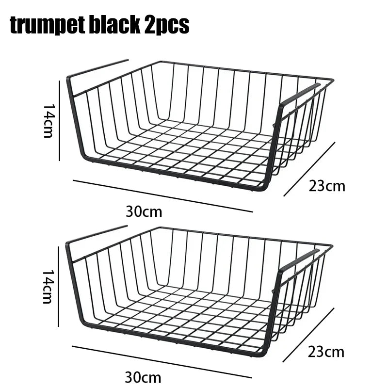 1-2Pcs Multipurpose Hanging Basket Organizer Metal Hanging Basket Bedside Wardrobe Storage Basket for Kitchen Cabinets and Desks