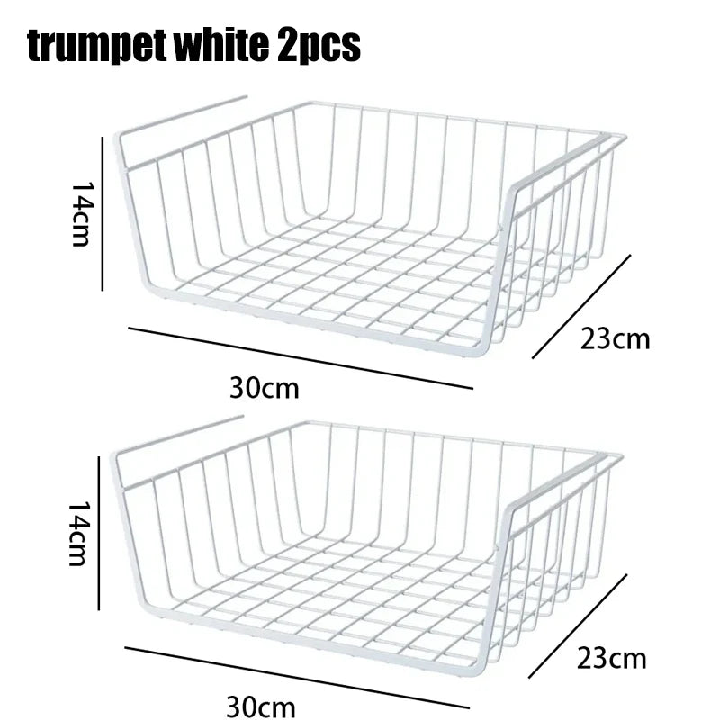 1-2Pcs Multipurpose Hanging Basket Organizer Metal Hanging Basket Bedside Wardrobe Storage Basket for Kitchen Cabinets and Desks
