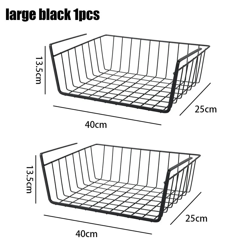 1-2Pcs Multipurpose Hanging Basket Organizer Metal Hanging Basket Bedside Wardrobe Storage Basket for Kitchen Cabinets and Desks