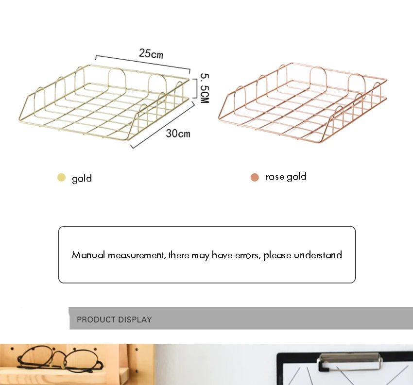 Metal Stackable Paper Tray Desk Organizer Rose Gold Metal Letter Trays for File Paper Organizer Desk Organizer For Office
