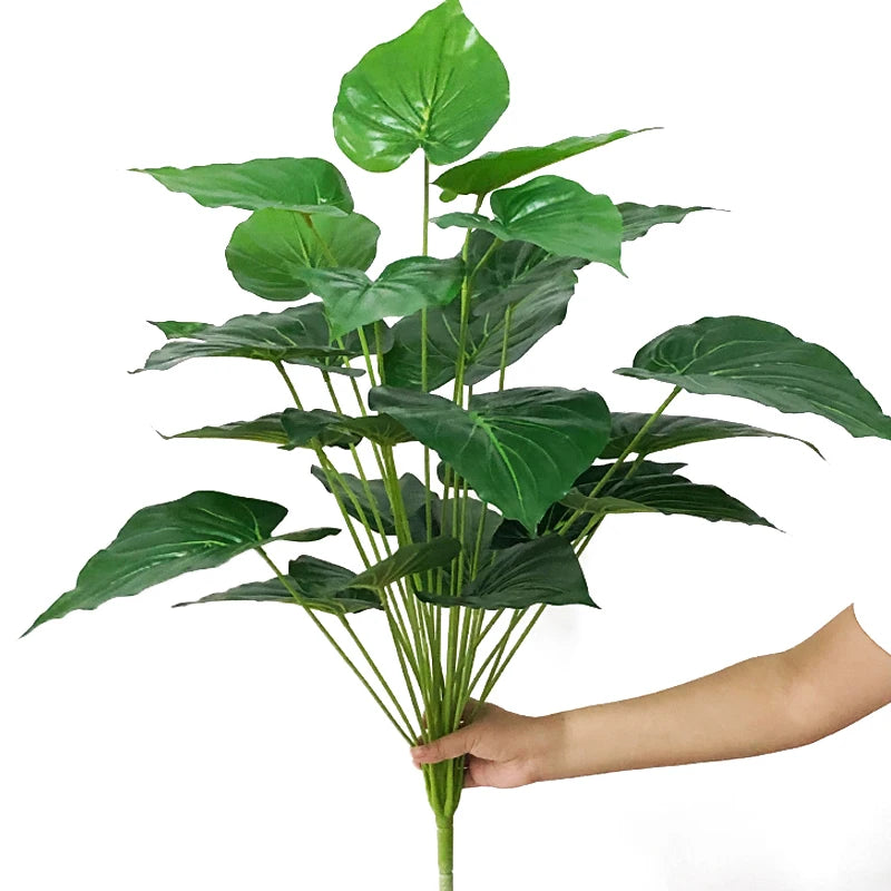 75cm 24 Forks Large Artificial Tropical Plant Fake Banyan Tree Branch plastic Green Monstera Leaves for Home Garden Decoration