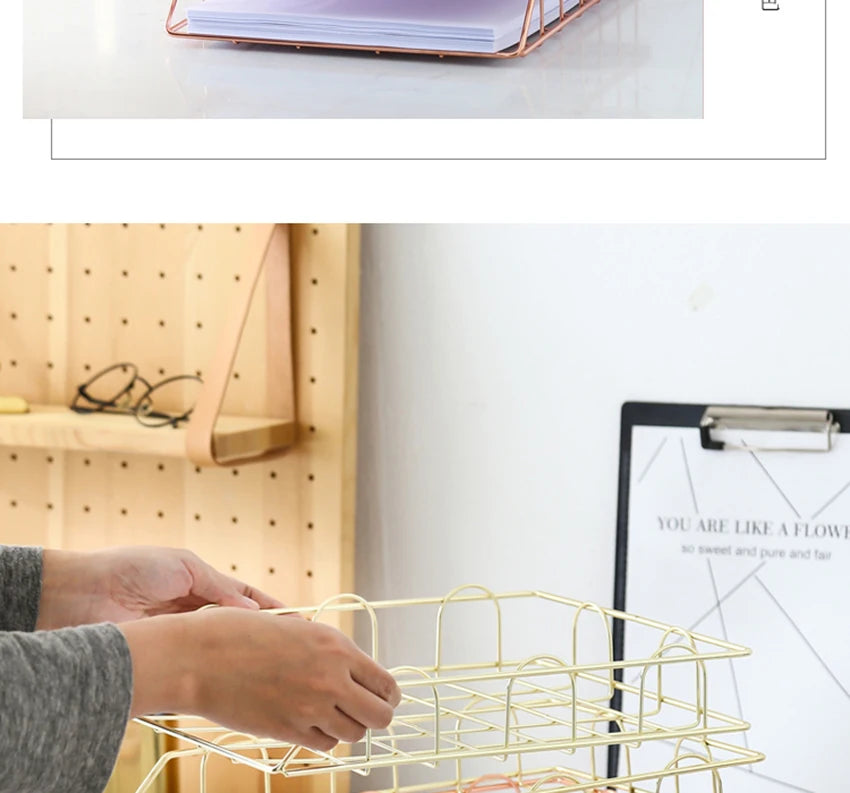 Metal Stackable Paper Tray Desk Organizer Rose Gold Metal Letter Trays for File Paper Organizer Desk Organizer For Office