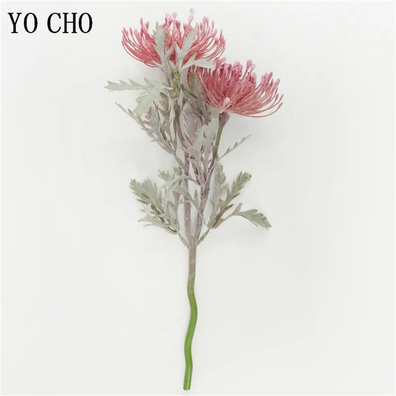 2 Fork Daisy Artificial Flowers Short Branch Crab Claw Pincushion Real Touch Flower Wedding Garland Vase Decoration Fake Plant