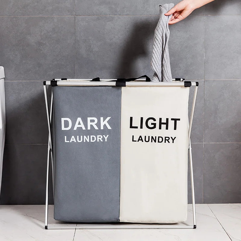 Foldable Three-Compartment Household Laundry Basket Waterproof Large-Capacity Oxford Cloth Dirty Clothes Sorting Storage Bag