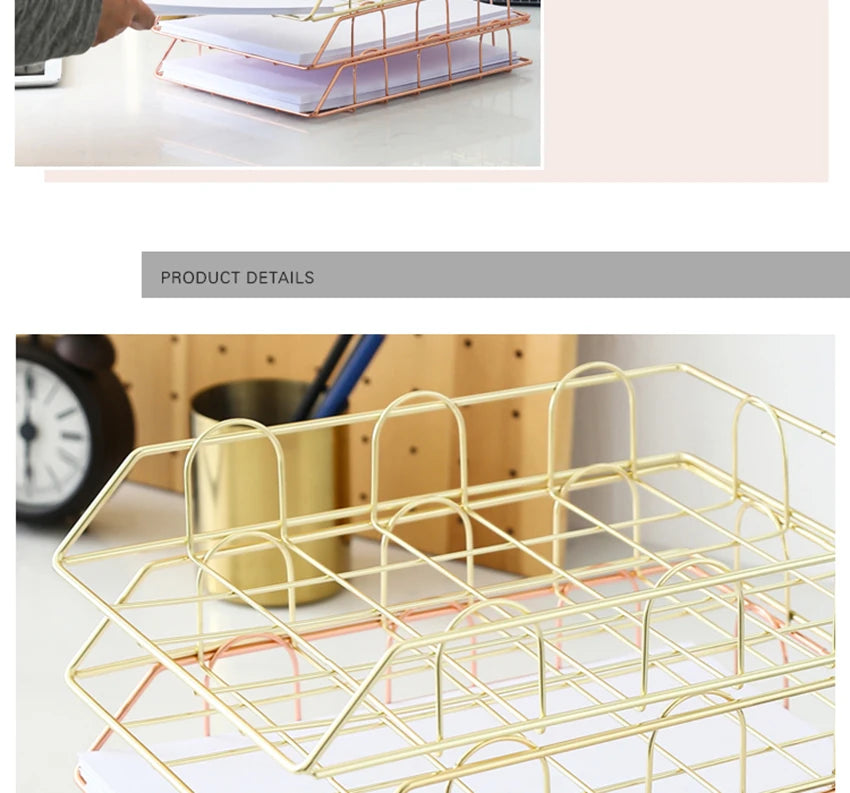Metal Stackable Paper Tray Desk Organizer Rose Gold Metal Letter Trays for File Paper Organizer Desk Organizer For Office