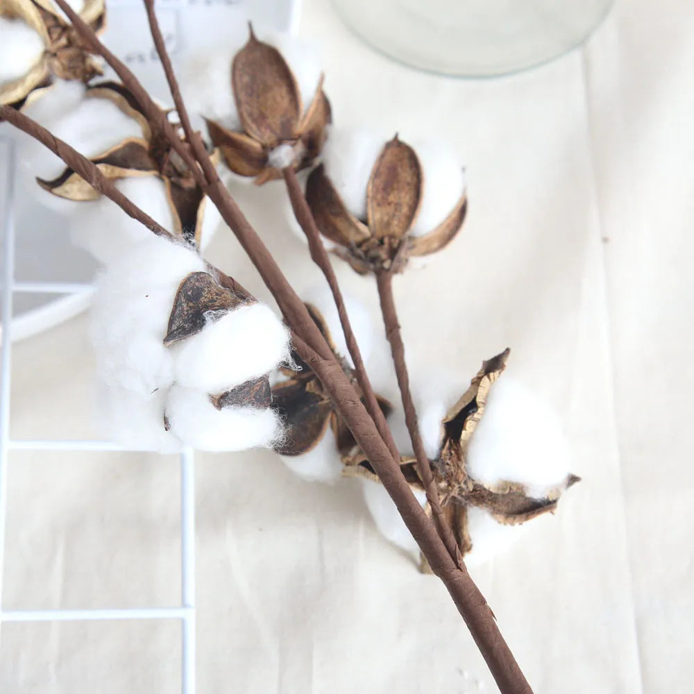 Artificial Dried Cotton Flowers White Flower Branch For Wedding Party Decoration Fake Flower Home Flower Decor Eucalyptus Leaves