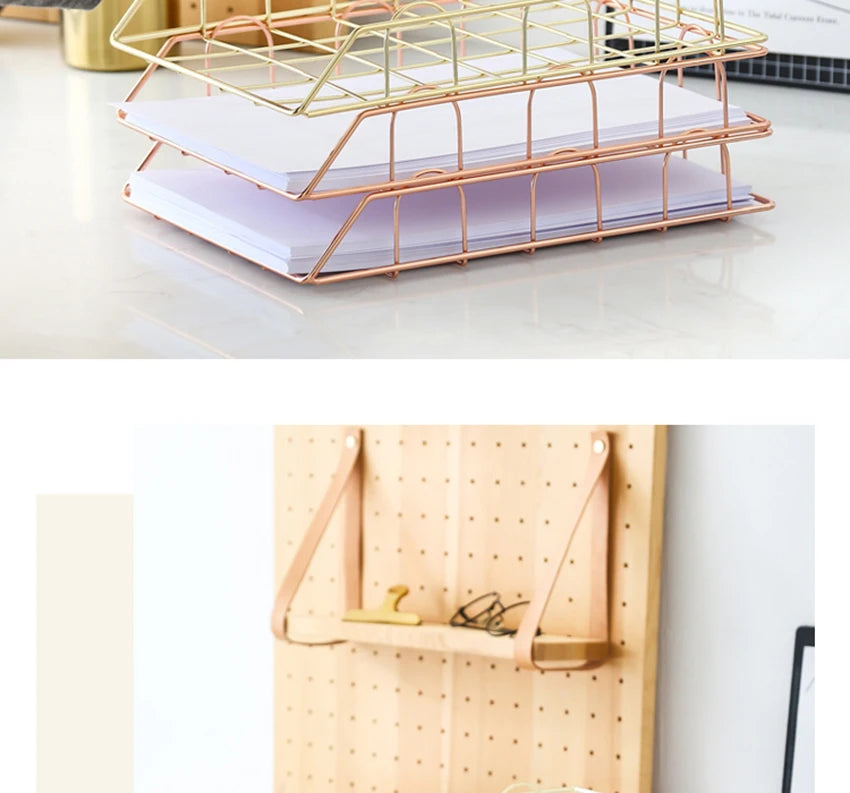Metal Stackable Paper Tray Desk Organizer Rose Gold Metal Letter Trays for File Paper Organizer Desk Organizer For Office