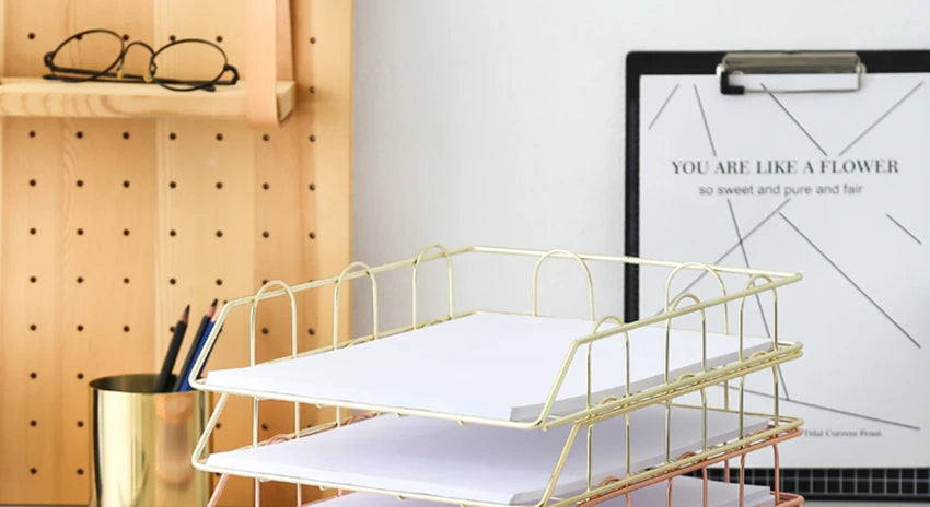 Metal Stackable Paper Tray Desk Organizer Rose Gold Metal Letter Trays for File Paper Organizer Desk Organizer For Office