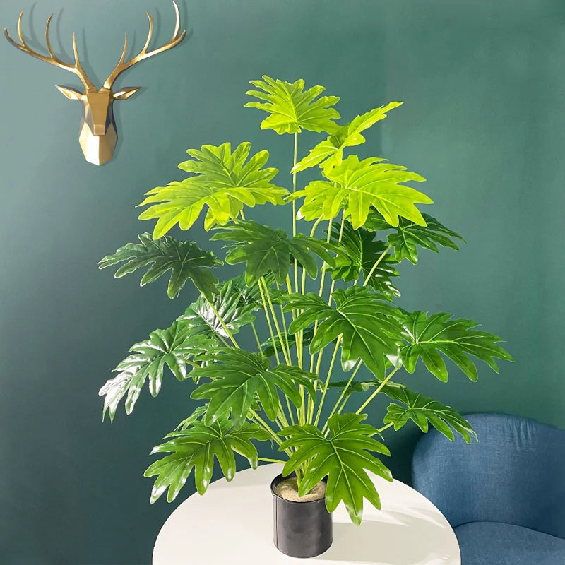 75cm 24 Forks Large Artificial Tropical Plant Fake Banyan Tree Branch plastic Green Monstera Leaves for Home Garden Decoration