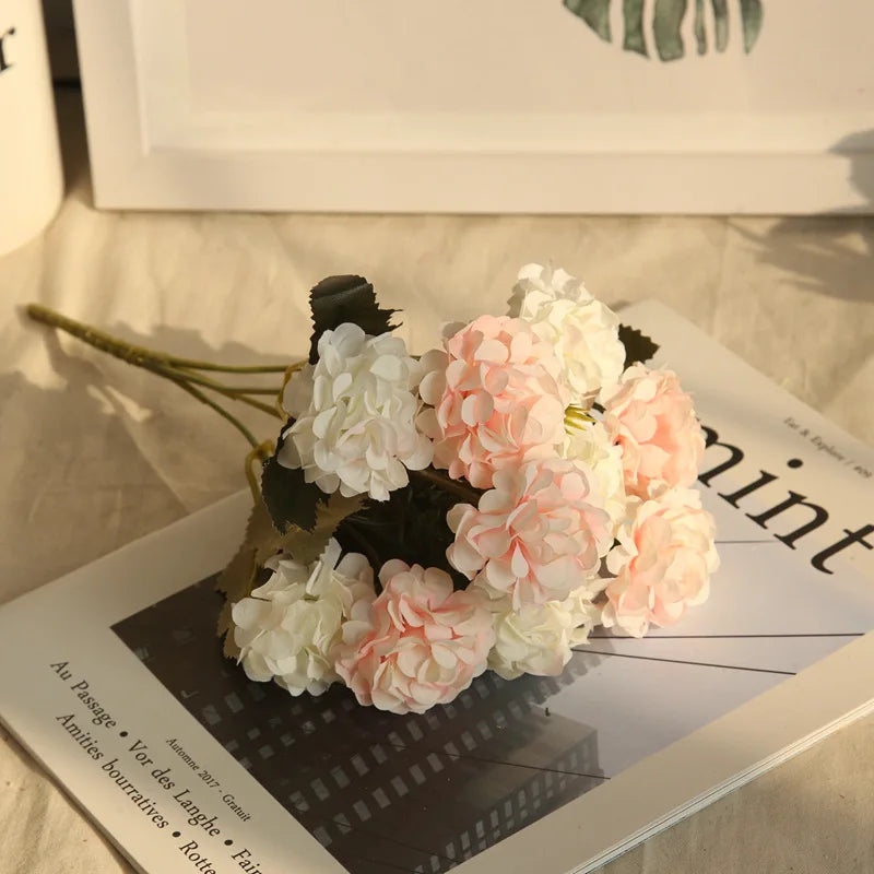 Artificial Flowers Hydrangea High Quality Small Silk Fake Flower for Home Hotel DIY Wedding Decoration Flower Wreath Accessory