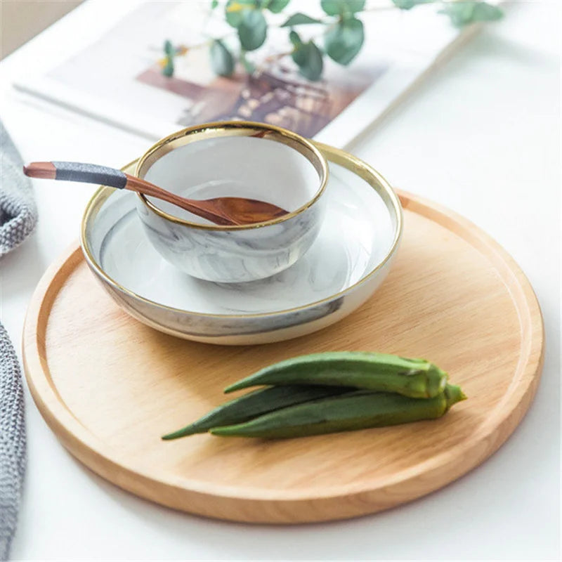 Bamboo Round Serving Storage Tray Pastry Tableware Eco Friendly Wooden Pallet Board Kitchen Tools Tea Tray Home Decoration 2024