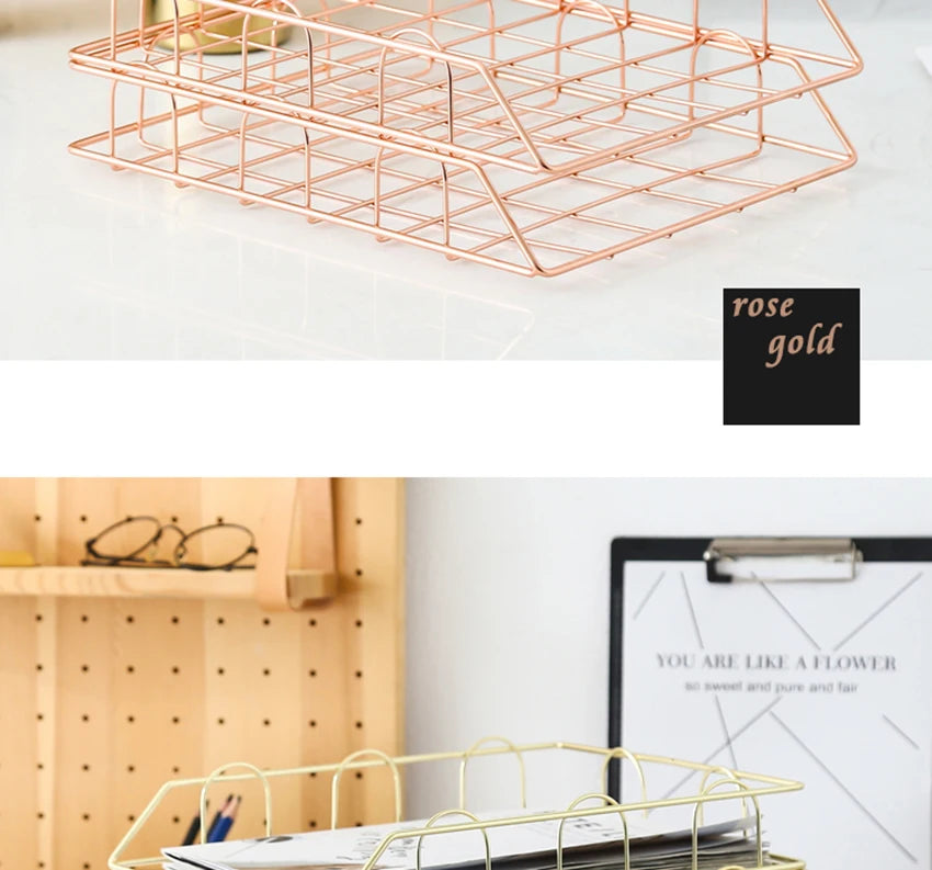 Metal Stackable Paper Tray Desk Organizer Rose Gold Metal Letter Trays for File Paper Organizer Desk Organizer For Office