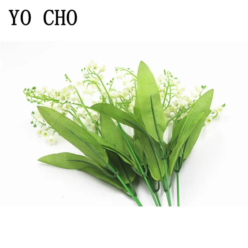 7 Branch White Artificial Lily of the Valley Flower Gift Silk Fake Flower Lily Bouquet for Home Office Wedding Party Decor Flore