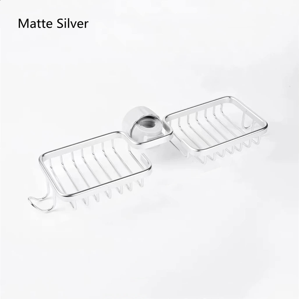 Bathroom Shower Holder Matte Black Household Aluminum Nail-Free Dishcloth Sponge Dual Drain Basket Kitchen Faucet Storage Rack