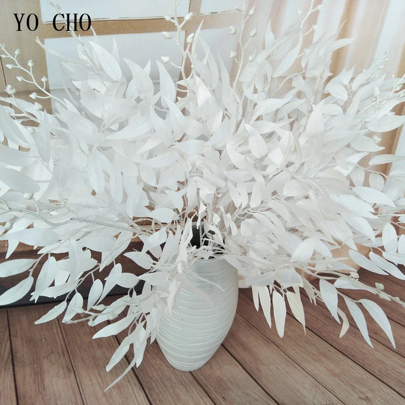 YO CHO Artificial White Flower Plant Wedding Bouquet Decoration Silk Flower Home Vase Decor Willow Leaf Green Grass Fake Flowers