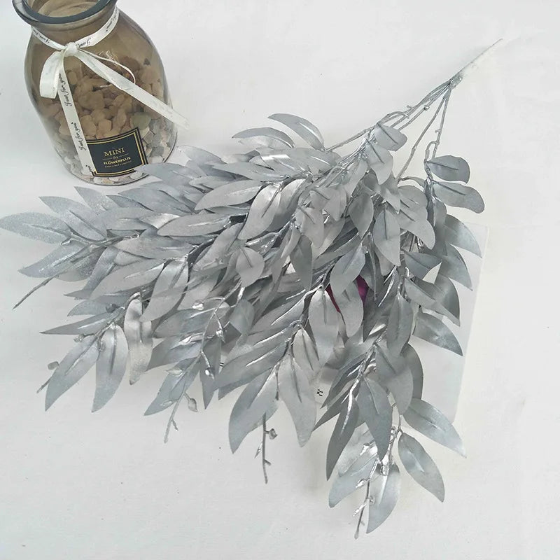 YO CHO Artificial White Flower Plant Wedding Bouquet Decoration Silk Flower Home Vase Decor Willow Leaf Green Grass Fake Flowers