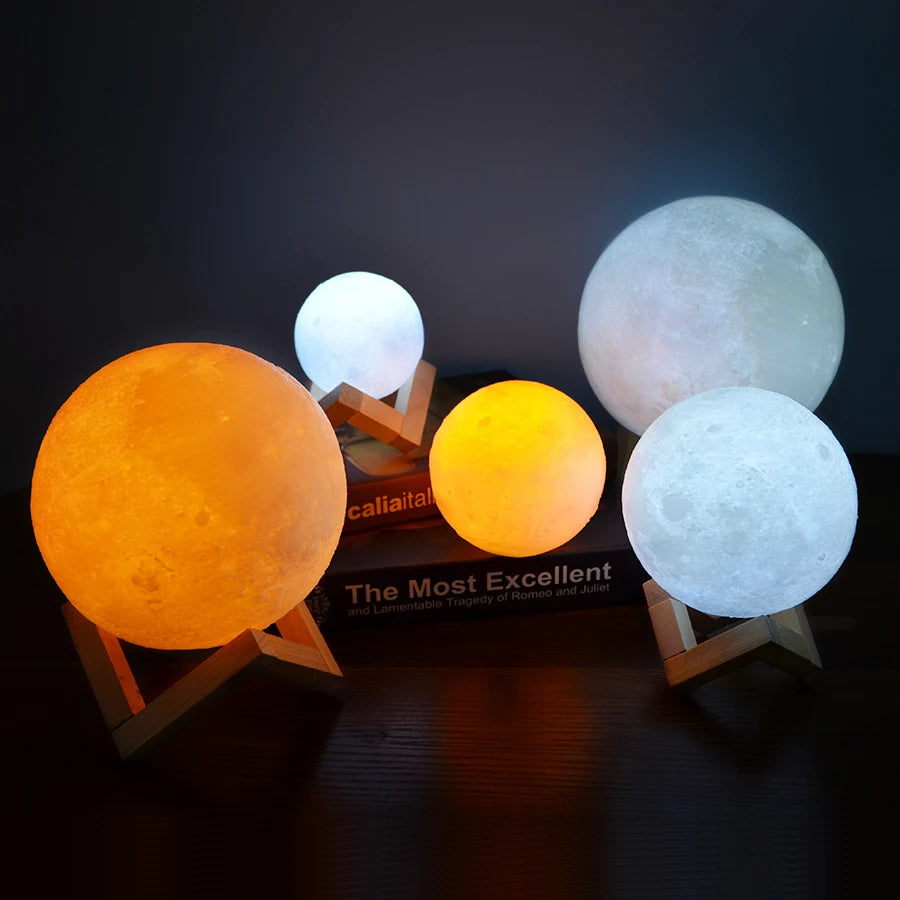 Dropship 3D Printed Star Moon Lights Colorful Rechargeable Touch Night Lamps Home Decor Creative Gift USB LED Night Light