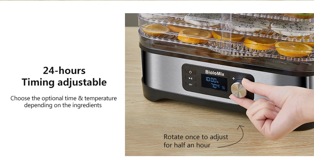 BioloMix BPA FREE 5 Trays Food Dryer Dehydrator with Digital Timer and Temperature Control for Fruit Vegetable Meat Beef Jerky