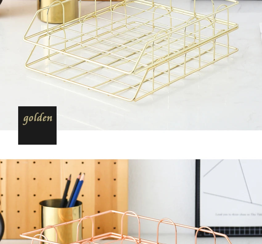 Metal Stackable Paper Tray Desk Organizer Rose Gold Metal Letter Trays for File Paper Organizer Desk Organizer For Office