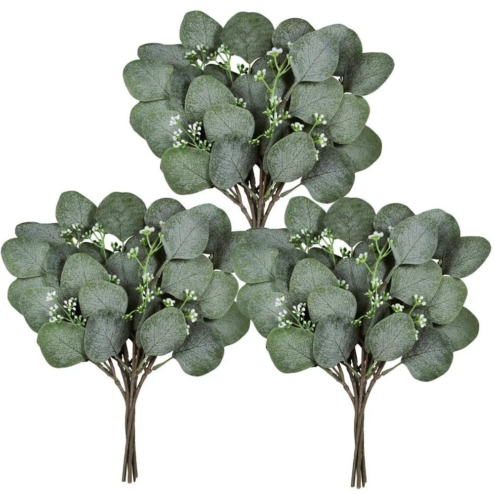 Artificial Eucalyptus Leaves Stems Eucalipto Branches Fake Plants Christmas Floral Bouquets Wedding Holiday Greenery Home Decor