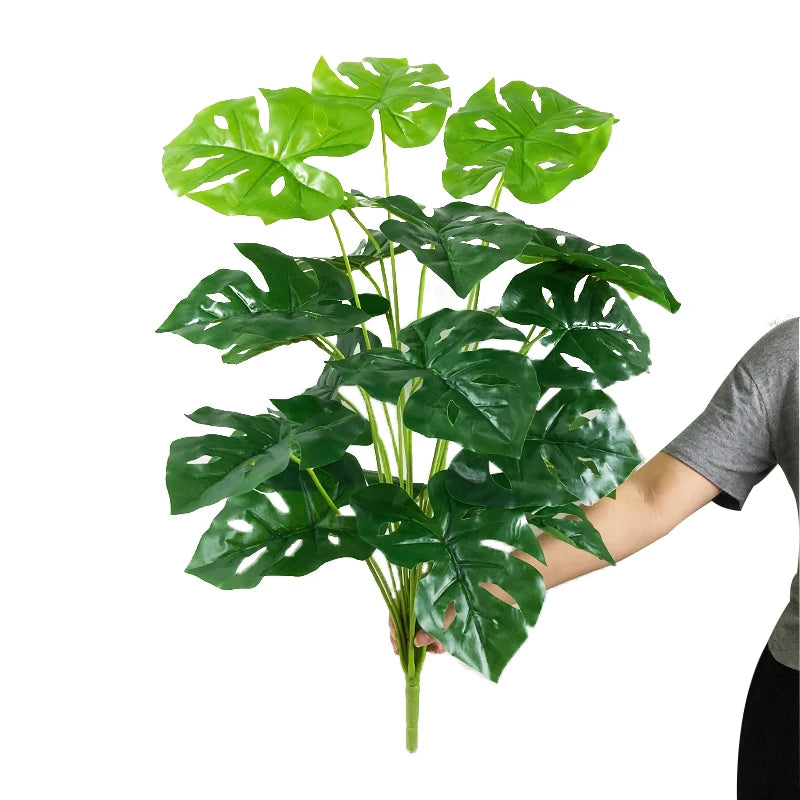 75cm 24 Forks Large Artificial Tropical Plant Fake Banyan Tree Branch plastic Green Monstera Leaves for Home Garden Decoration