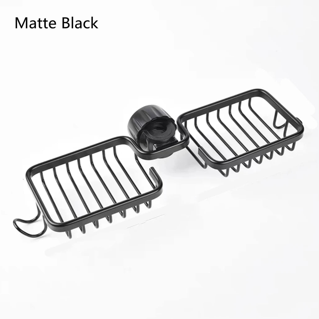 Bathroom Shower Holder Matte Black Household Aluminum Nail-Free Dishcloth Sponge Dual Drain Basket Kitchen Faucet Storage Rack
