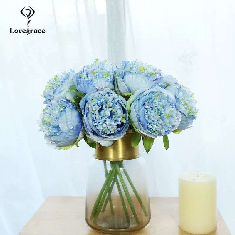 Fake Peonies Artificial Flowers Bouquet White Fake Peony Bridal Boquet Home Wedding Party Decor 5 Heads Silk Flore Peony Bouquet