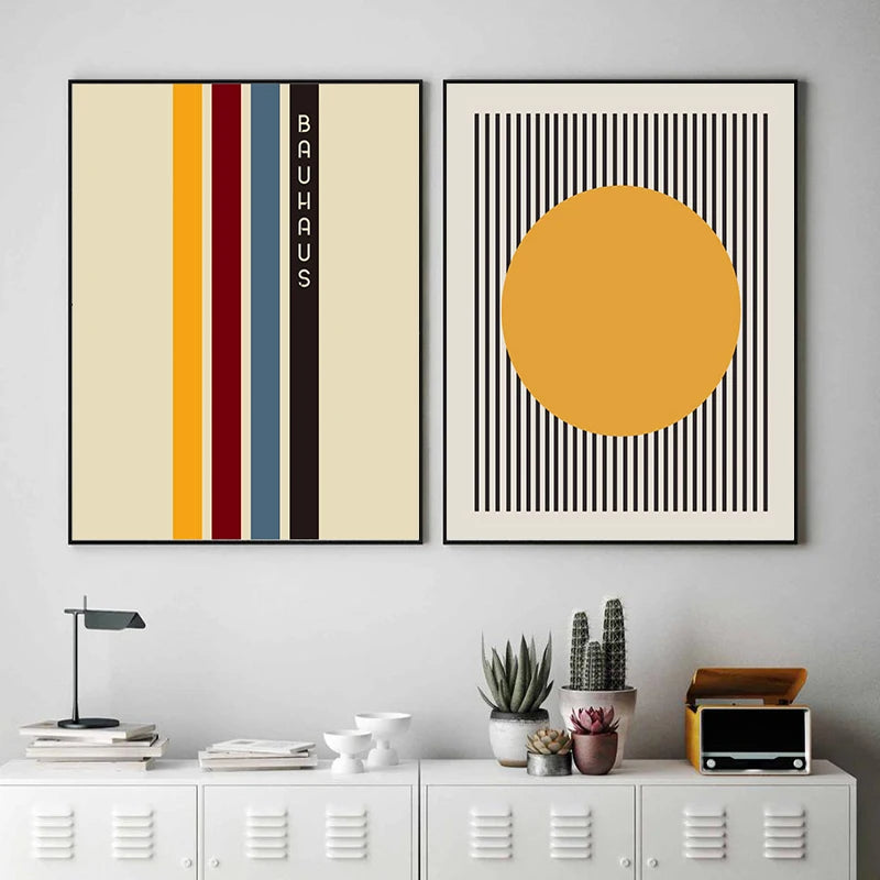 Bauhaus Exhibition Poster Unique Geometric Graphic Canvas Print Minimalist Wall Art Picture Boho Painting Dorm Bedroom Art Decor