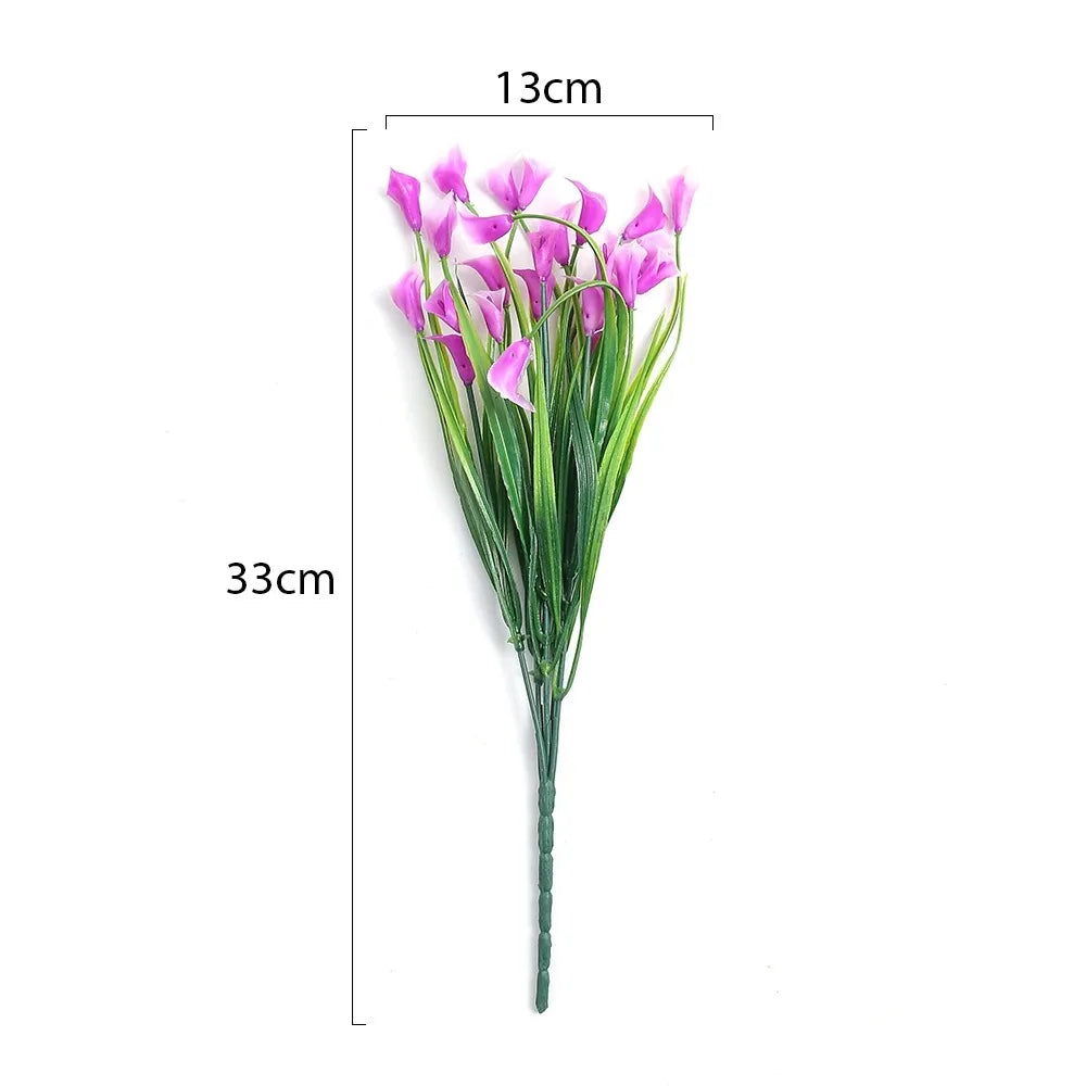 1 Bundles Calla Lily Artificial Flowers for Outdoors Fake Plants Faux Plastic Fake Flower for Indoor Planter Home Cemetery Decor