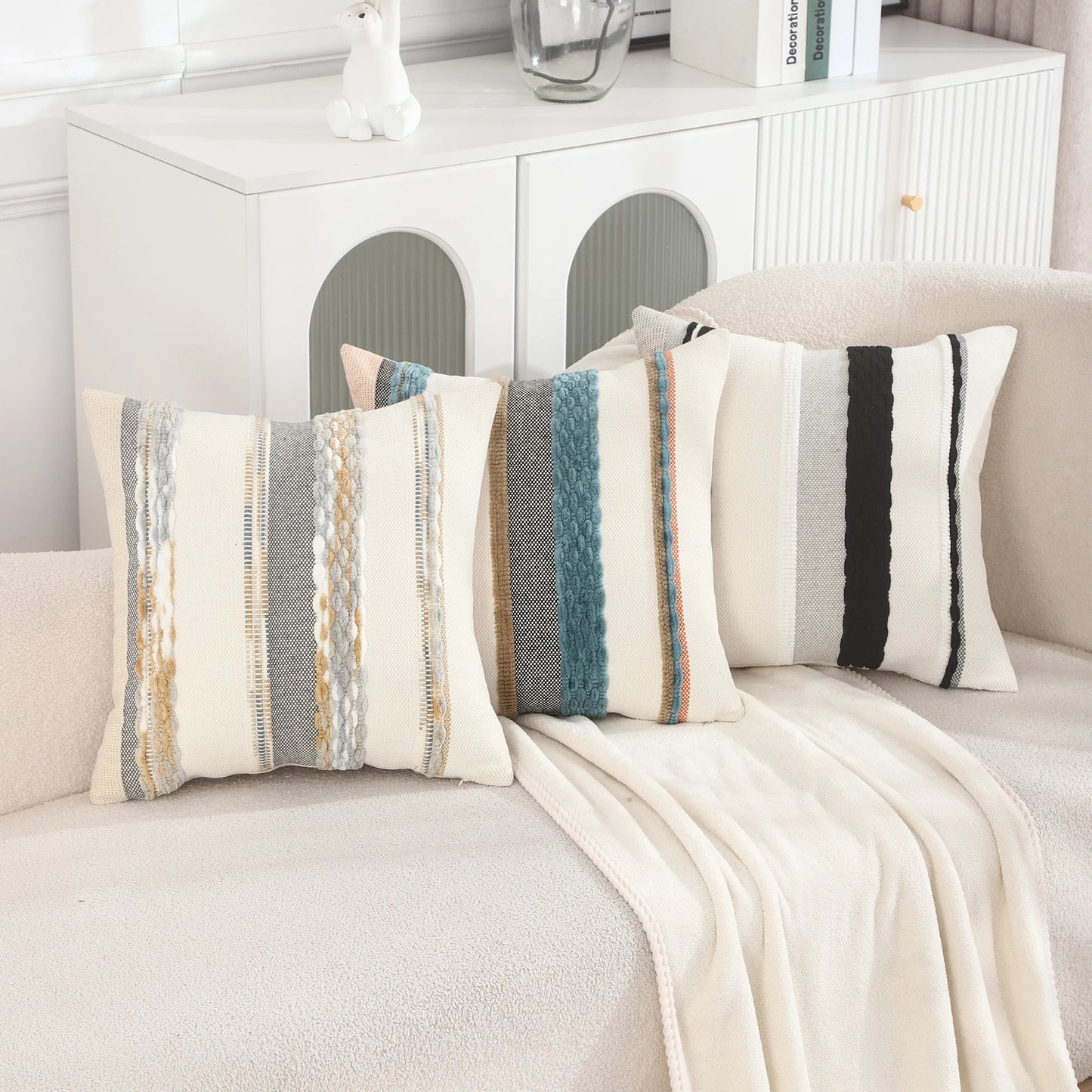 1 Pc Boho Throw Pillow Covers 18x18 Inch Striped Cousion Cover Decorative Chenille Pillowcases Square Cushion Covers