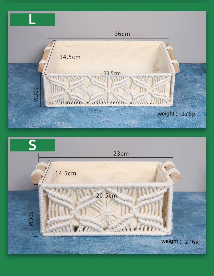 Handmade Woven Basket Cotton Rope Storage Book Toy Desktop Sundries Storage Box Literary and Retro Style