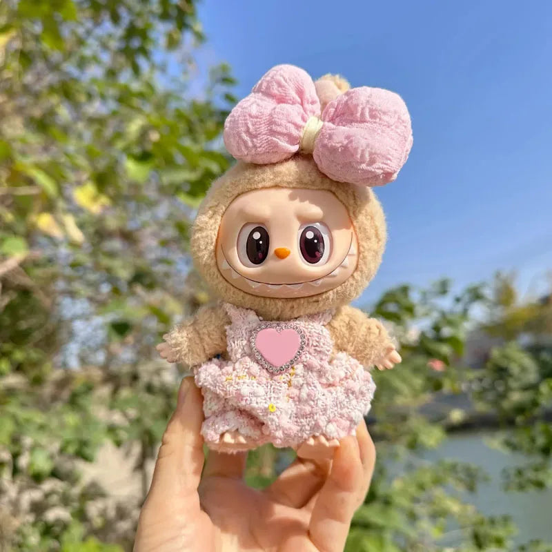 17CM Cute Labubu Doll Clothes Outfit Accessories Classic Dress Set for V2 Mini Dolls Clothing Girl Kid Gift Labubu Ropa