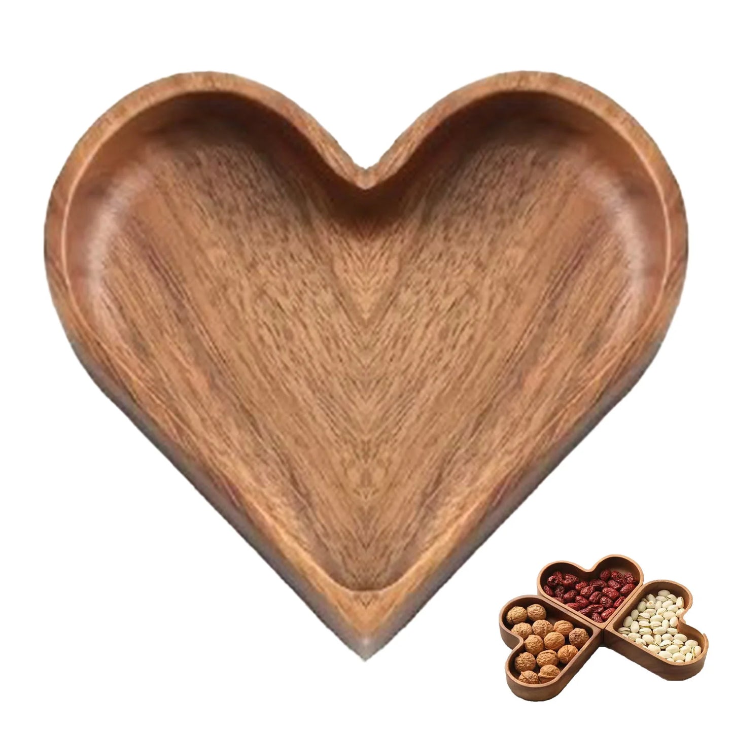 Solid Wood Tray Creative Heart Shaped Walnut Tray For Nuts Fruits Candies Desserts Snacks Jewelry Accessory Home Storage Tray