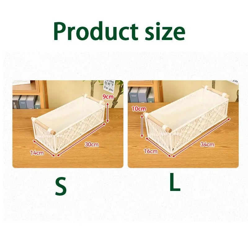 Bohemian Style Storage Containers Cotton Rope Hand Woven Rectangle Desktop Sundries Storage Basket Make Up Organizer