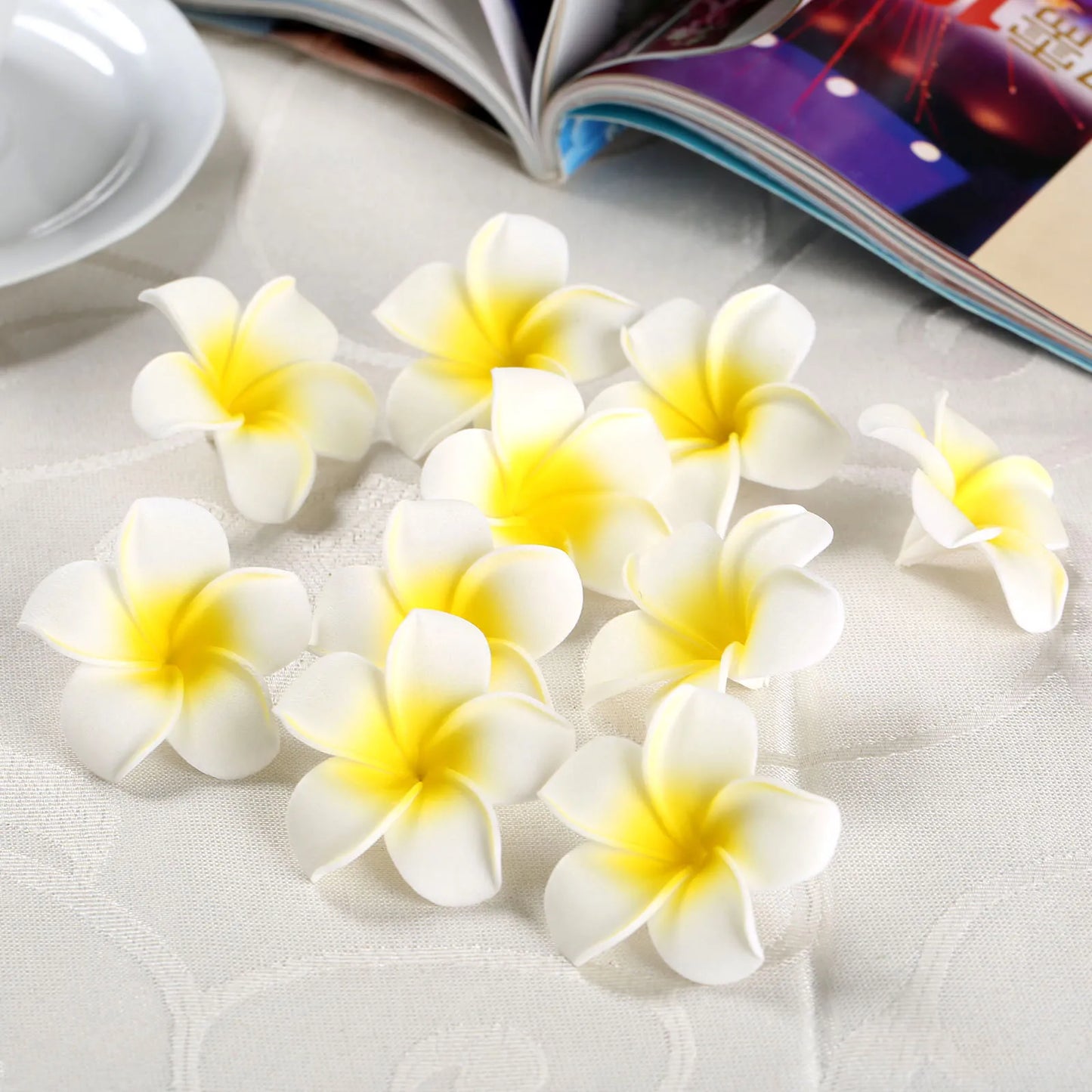 10Pcs Fake Foam Frangipani Flowers Artifical Plumeria Rubra for DIY Craft Wedding Party Hairpin Hats Headwear Home Decoration