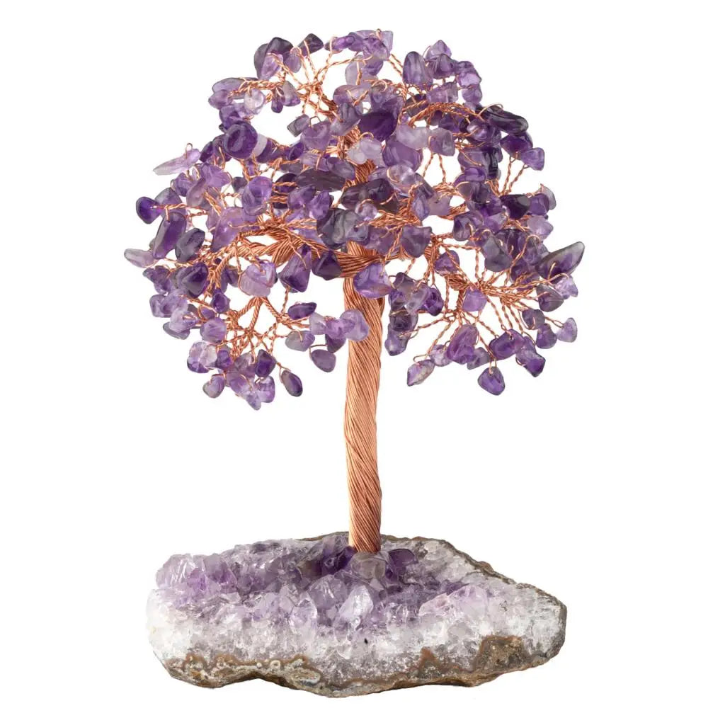 Natural Crystal Money Tree With Rough Amethyst Cluster Base For Luck Wealth Fengshui Home Decoration Desktop Ornaments