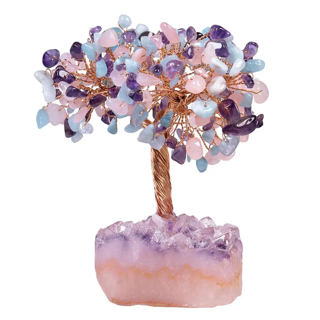 Natural Crystal Money Tree With Rough Amethyst Cluster Base For Luck Wealth Fengshui Home Decoration Desktop Ornaments