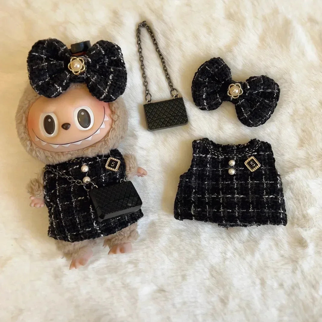 17CM Cute Labubu Doll Clothes Outfit Accessories Classic Dress Set for V2 Mini Dolls Clothing Girl Kid Gift Labubu Ropa