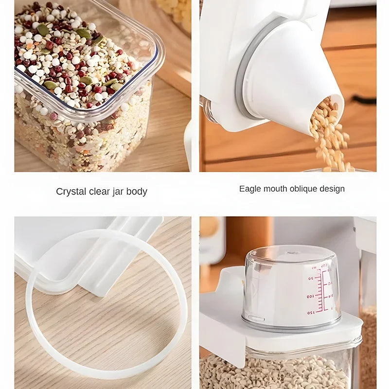 Food Storage Containers with Measuring Cup Moisture-proof Powder Cereal Storage Tank Detergent Plastic Airtight Kitchen Items