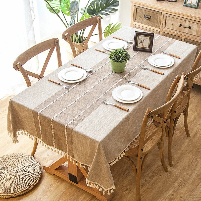 Battilo Linen Cotton Tablecloth Round Rectangular Table Cloth Waterproof Table Cover for Dining Coffee Table Kitchen Room Decor