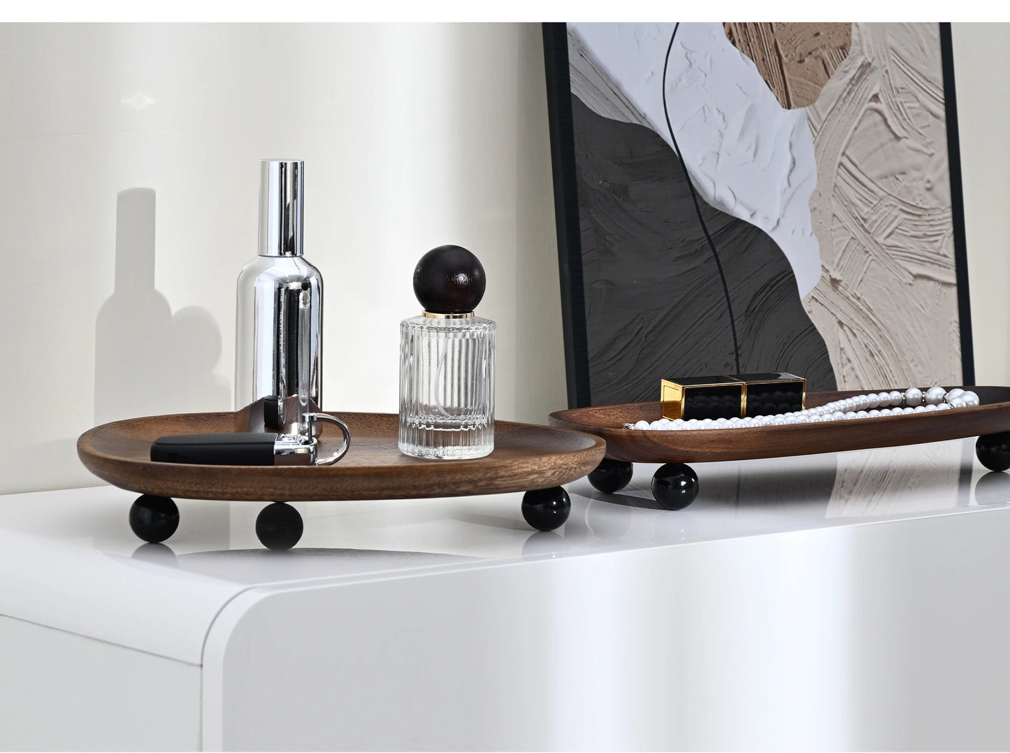 1Pc Wooden Tray, Walnut Color Entrance Key Tray, Jewelry Cosmetics Perfume Aromatherapy Tray