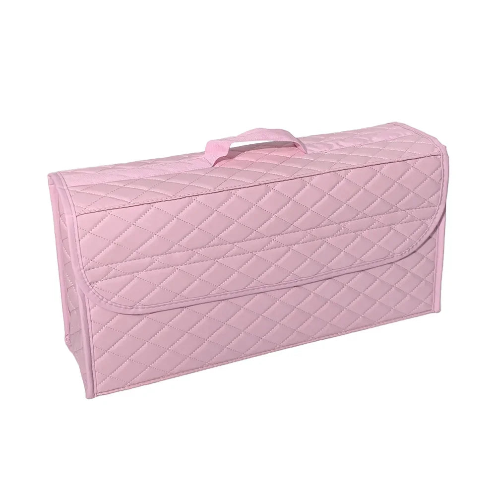 Car Pink Trunk Organizer Box PU Leather Storage Stowing Tidying Auto Large Storage Bag Folding Lady Car Stowing Tidying Boxes