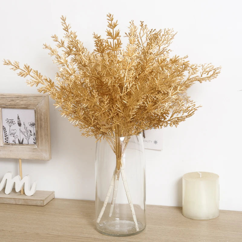 Artificial Plant Gold Fake Flower Plastic Grass Home Christmas Wedding Decorations Arrangement Faux Plant Party Vase Accessories