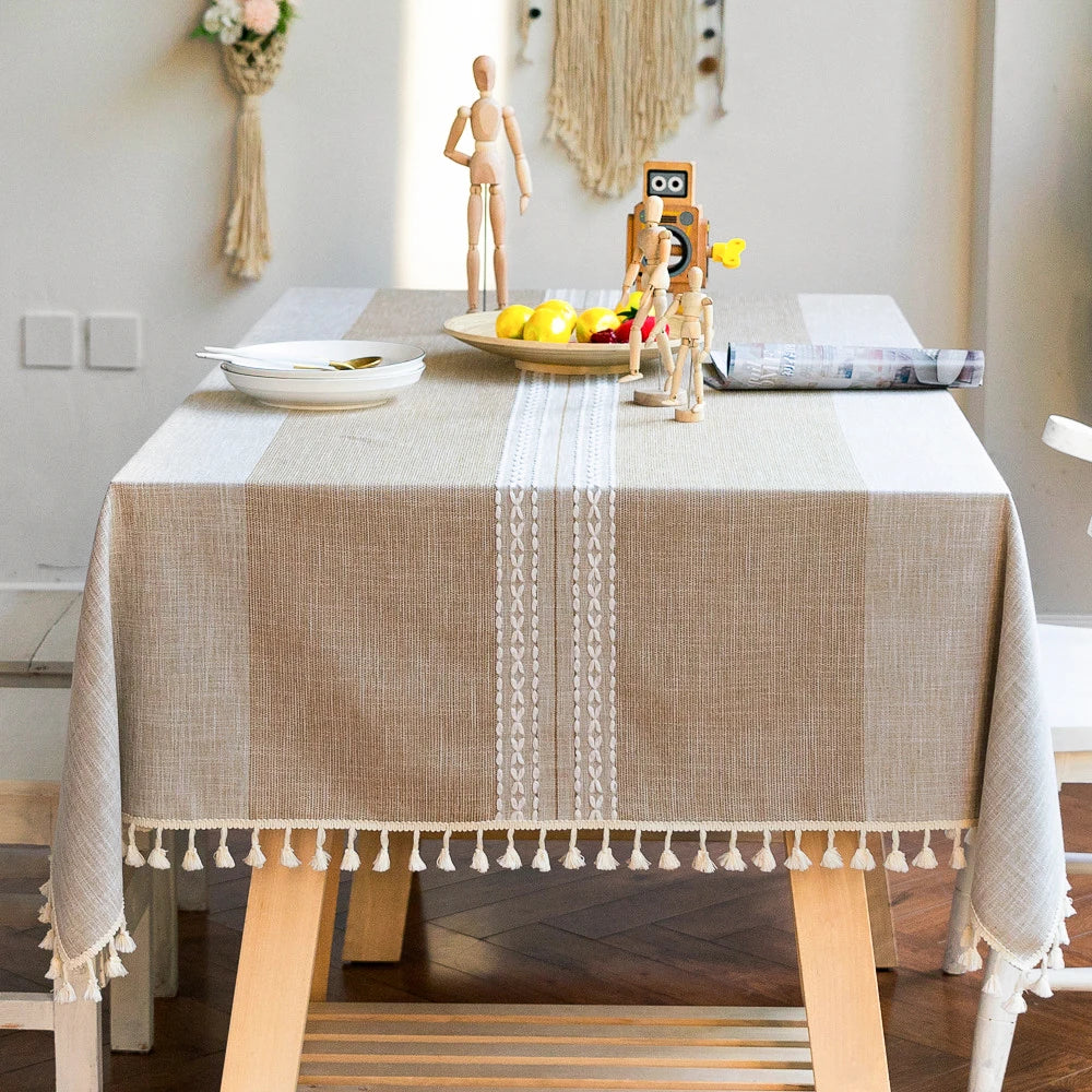 Battilo Linen Cotton Tablecloth Round Rectangular Table Cloth Waterproof Table Cover for Dining Coffee Table Kitchen Room Decor