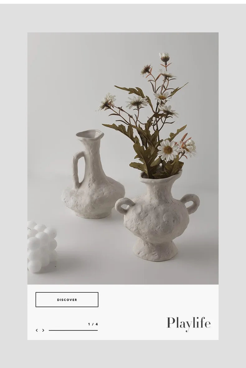 Hydroponics Nordic Style Simple Flower Pot, Ceramic White Vases, Table Accessories, Bathroom Aesthetic Room Decoration