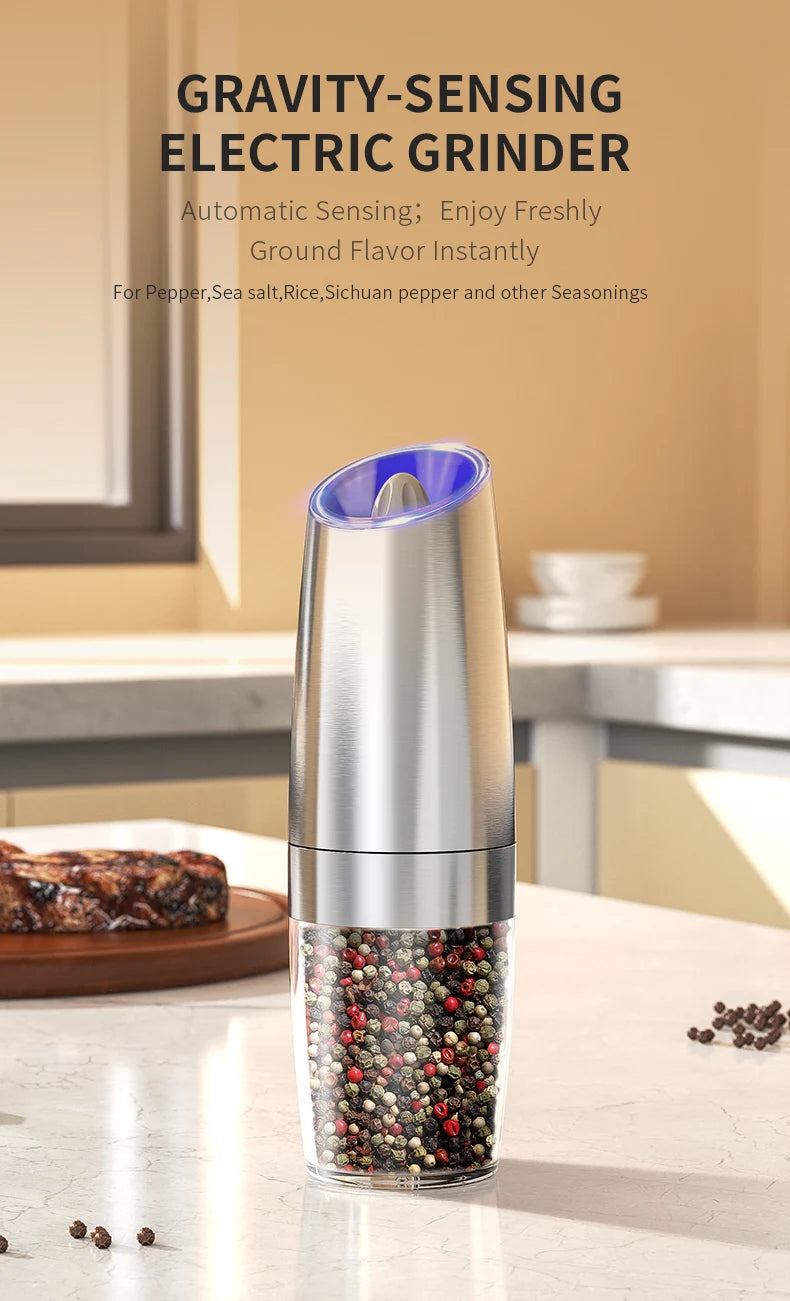 Electric Automatic Salt and Pepper Grinder Set with Led Light Grinder Set Spice Mill Adjustable Spices Grinder Kitchen Tools