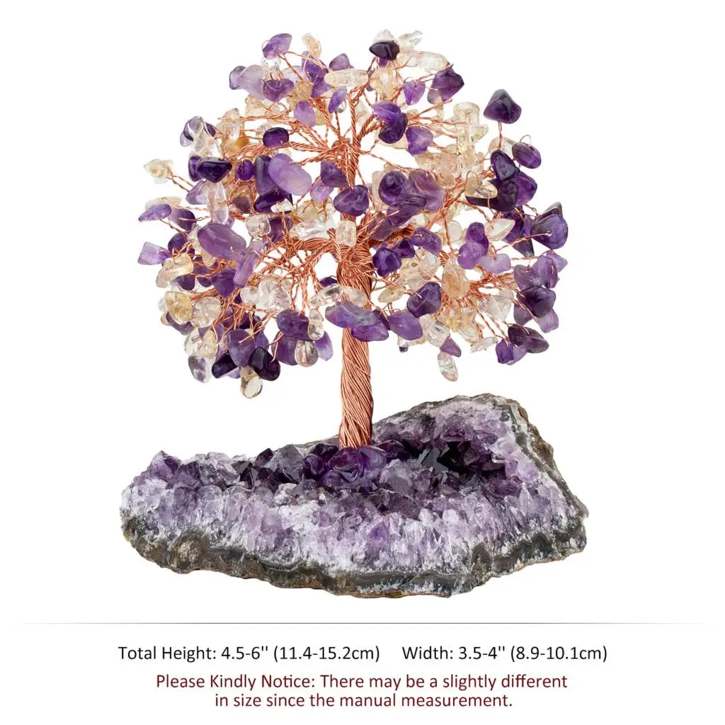 Natural Crystal Money Tree With Rough Amethyst Cluster Base For Luck Wealth Fengshui Home Decoration Desktop Ornaments